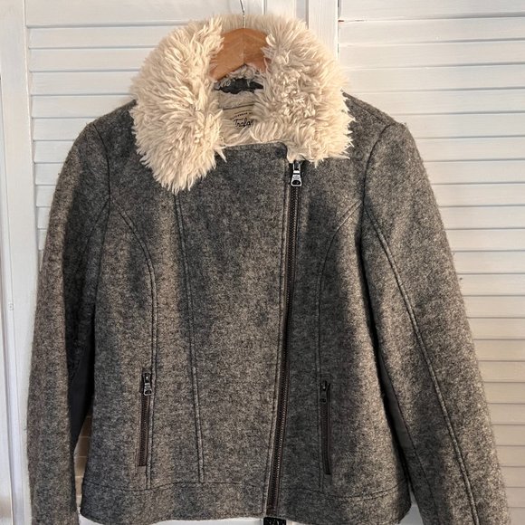 Zara Outerwear Trafaluc  Grey Jacket   AUS 10 Faux Sheepskin Collar - Picture 3 of 15